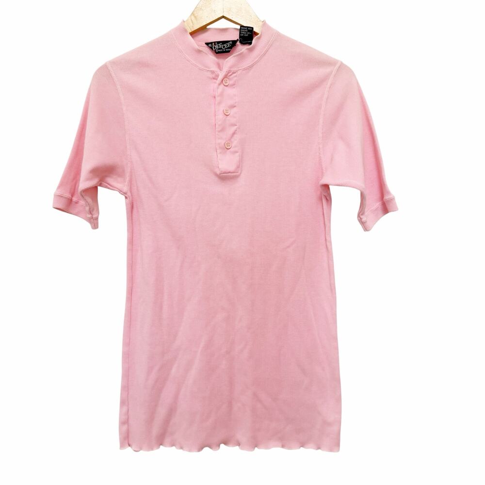 Vintage DeeCee Pink Ribbed Henley Short Sleeve Shirt Sz XL